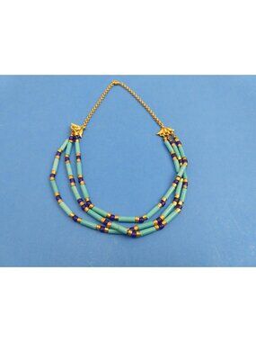 Egyptian Triple Strand Lotus Collar Necklace